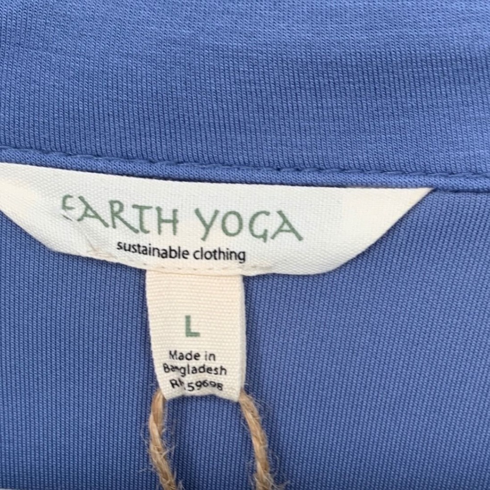 Earth Yoga L Blue Polo Sweatshirt EcoVero Relaxed Sustainable NWT - Picture 4 of 8